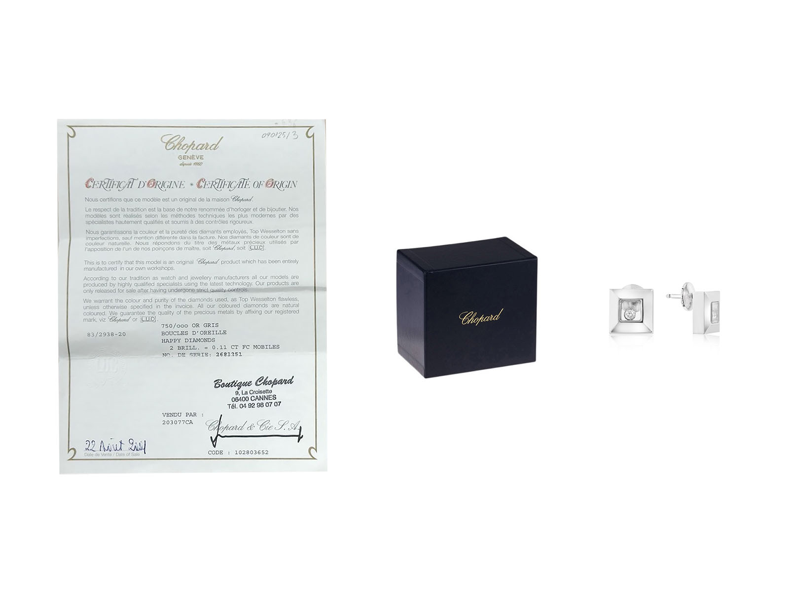 Оригинальные золотые серьги Chopard Happy Diamonds