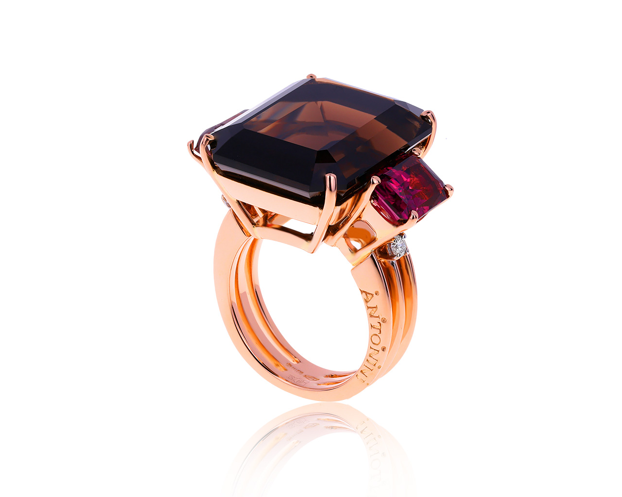 Оригинальное золотое кольцо с дымчатым кварцем 26.47ct Antonini