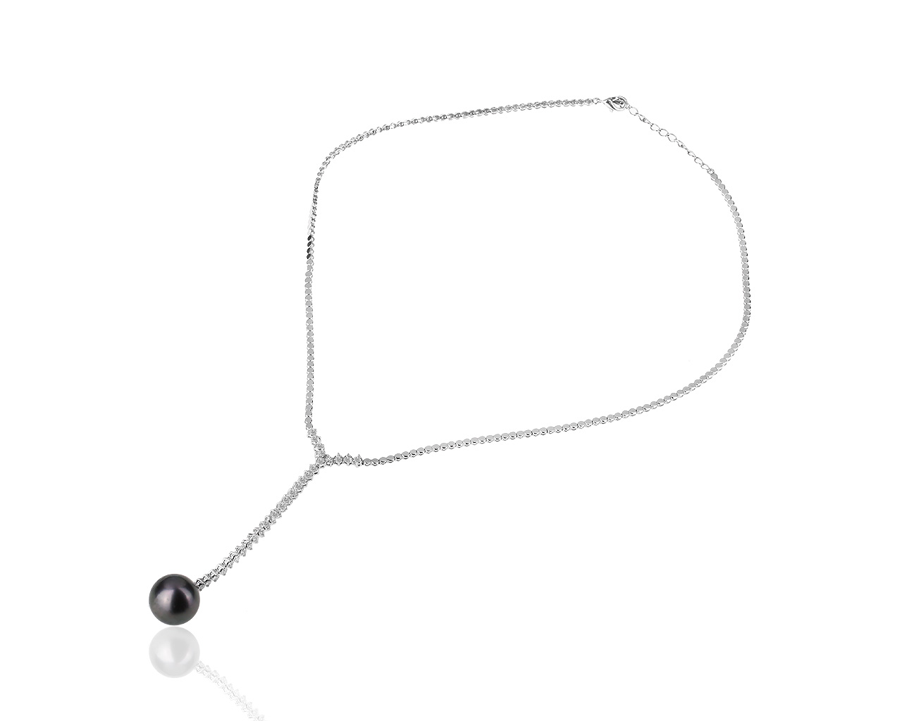 Золотое колье с жемчугом Таити и бриллиантами 1.20ct
