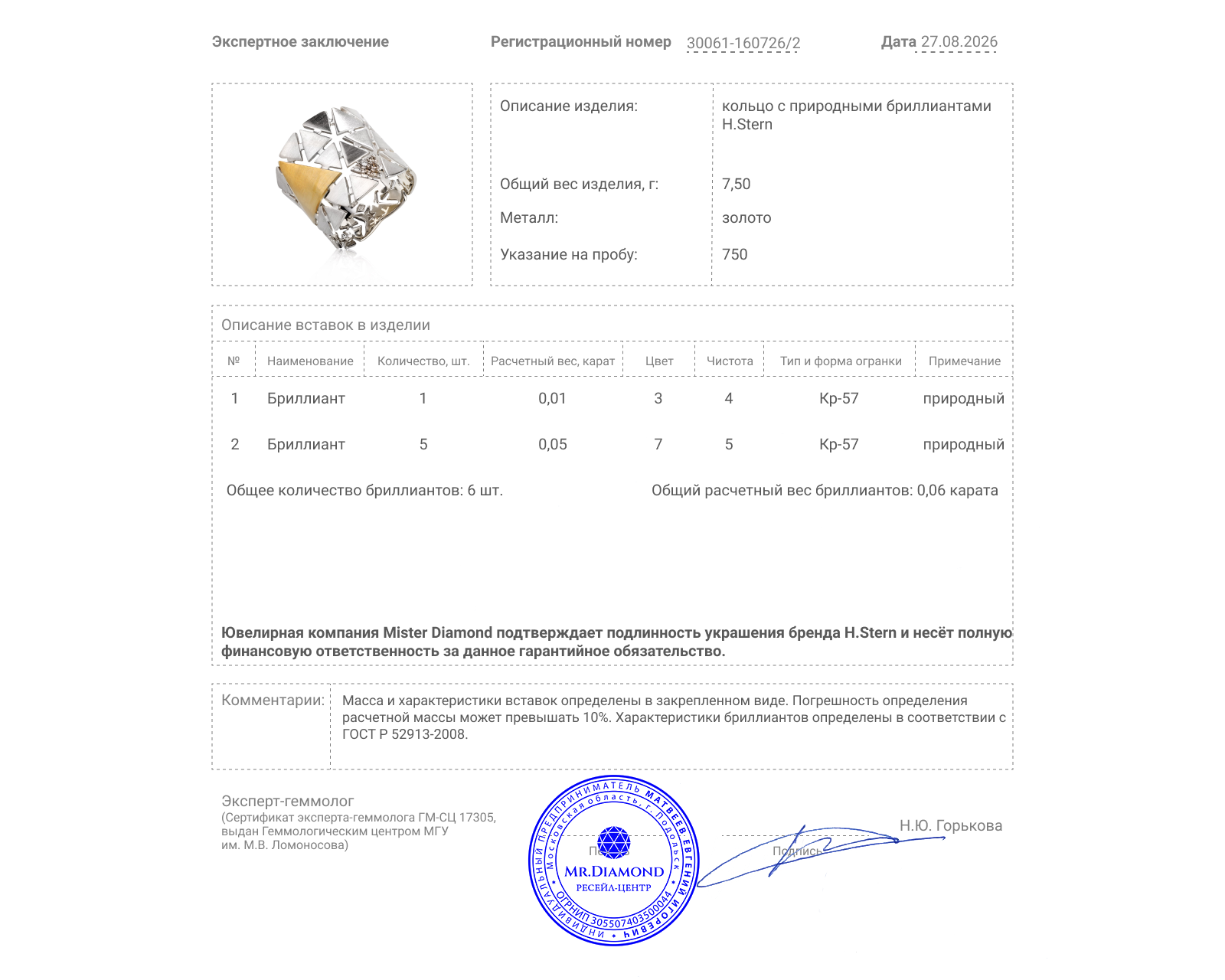 Оригинальное золотое кольцо с бриллиантами 0.06ct H.Stern Ancient America