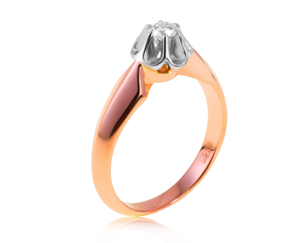 Солидное золотое кольцо с бриллиантом 0.23ct СССР 010621/29