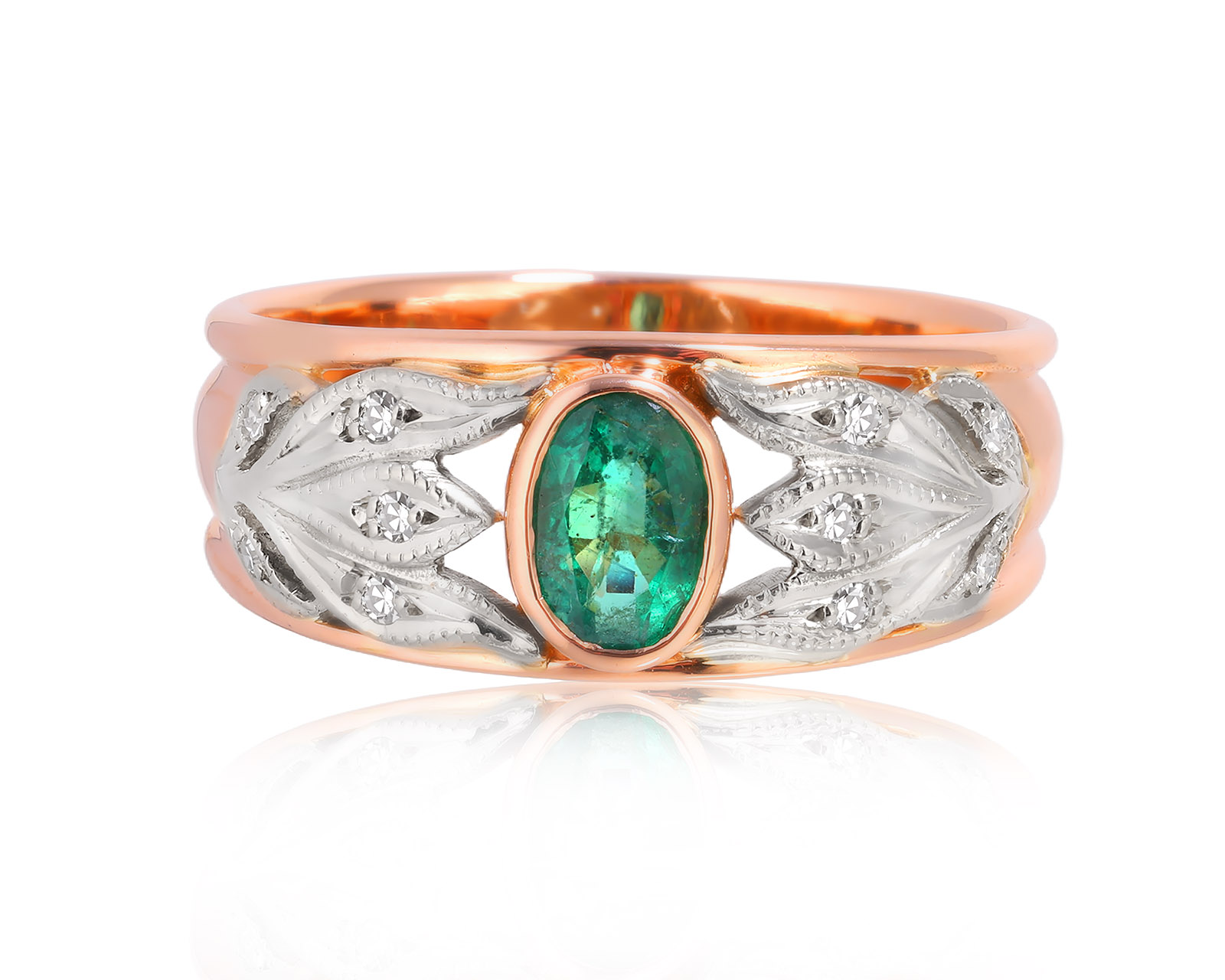 Золотое кольцо с изумрудом 0.48ct и бриллиантами 0.05ct 280225/1 Золотое кольцо с изумрудом 0.48ct и бриллиантами 0.05ct 280225/1