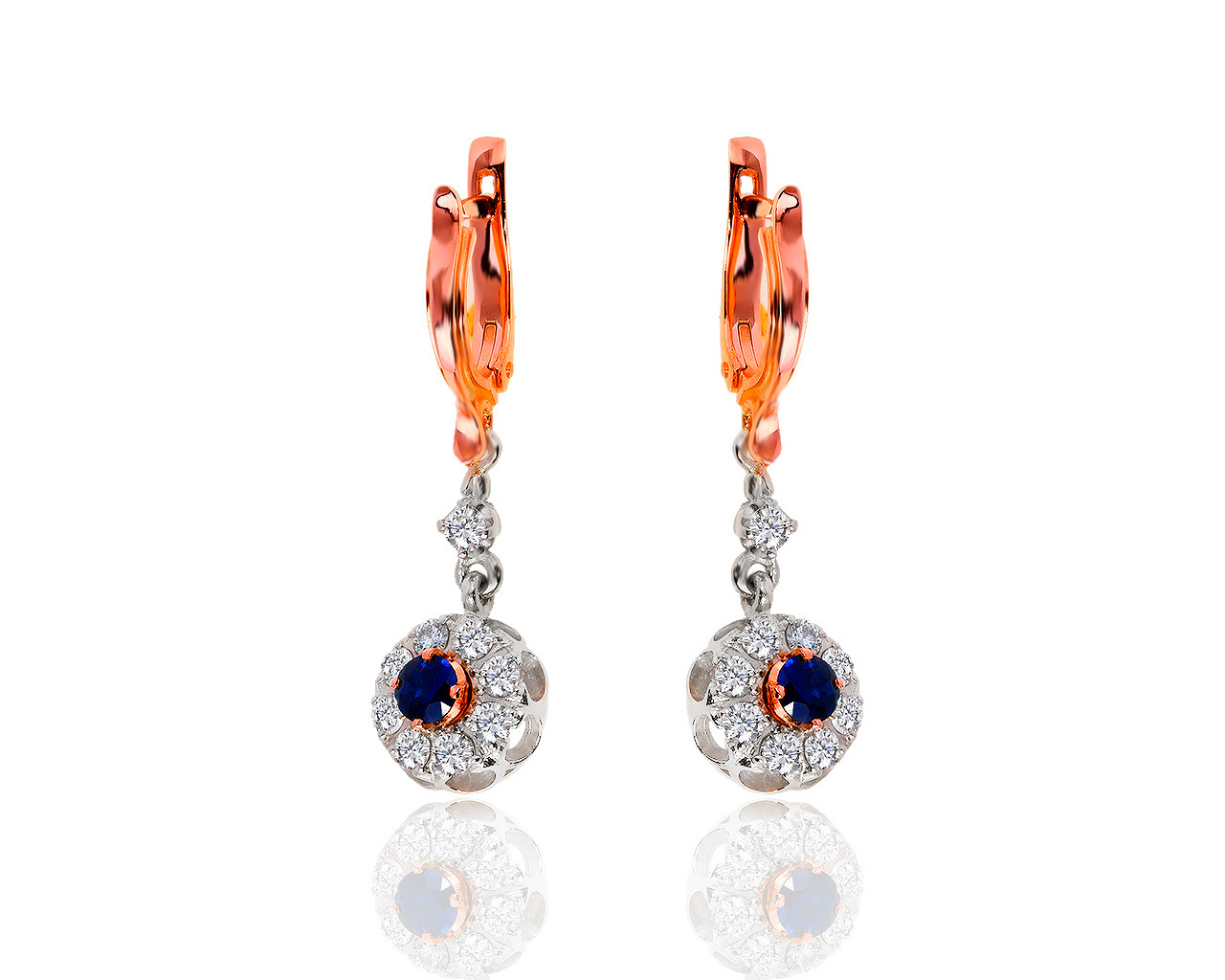 Золотые серьги с бриллиантами 0.91ct и сапфирами 0.58ct 150519/2
