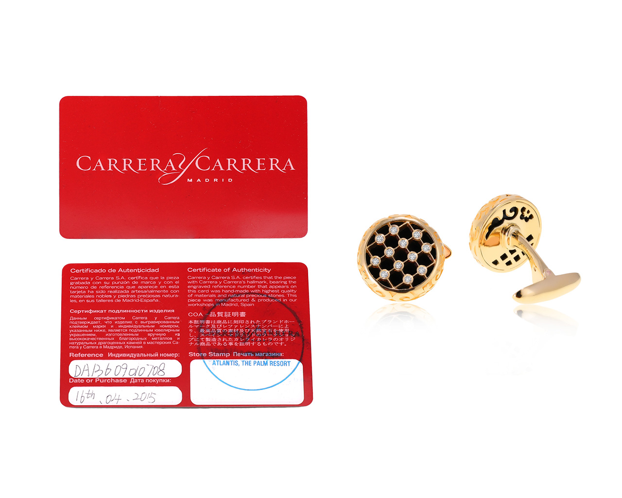 Оригинальные золотые запонки с бриллиантами 0.20ct Carrera y Carrera Seda Imperial Sierpes