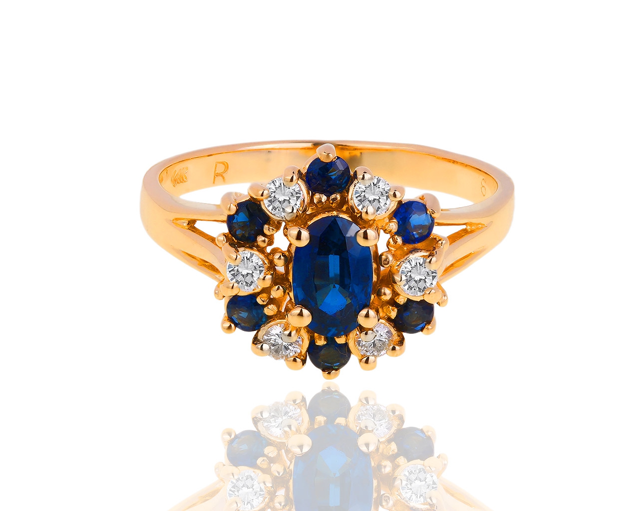 Золотое кольцо с сапфирами 0.74ct и бриллиантами 0.18ct 011018/14 Золотое кольцо с сапфирами 0.74ct и бриллиантами 0.18ct 011018/14