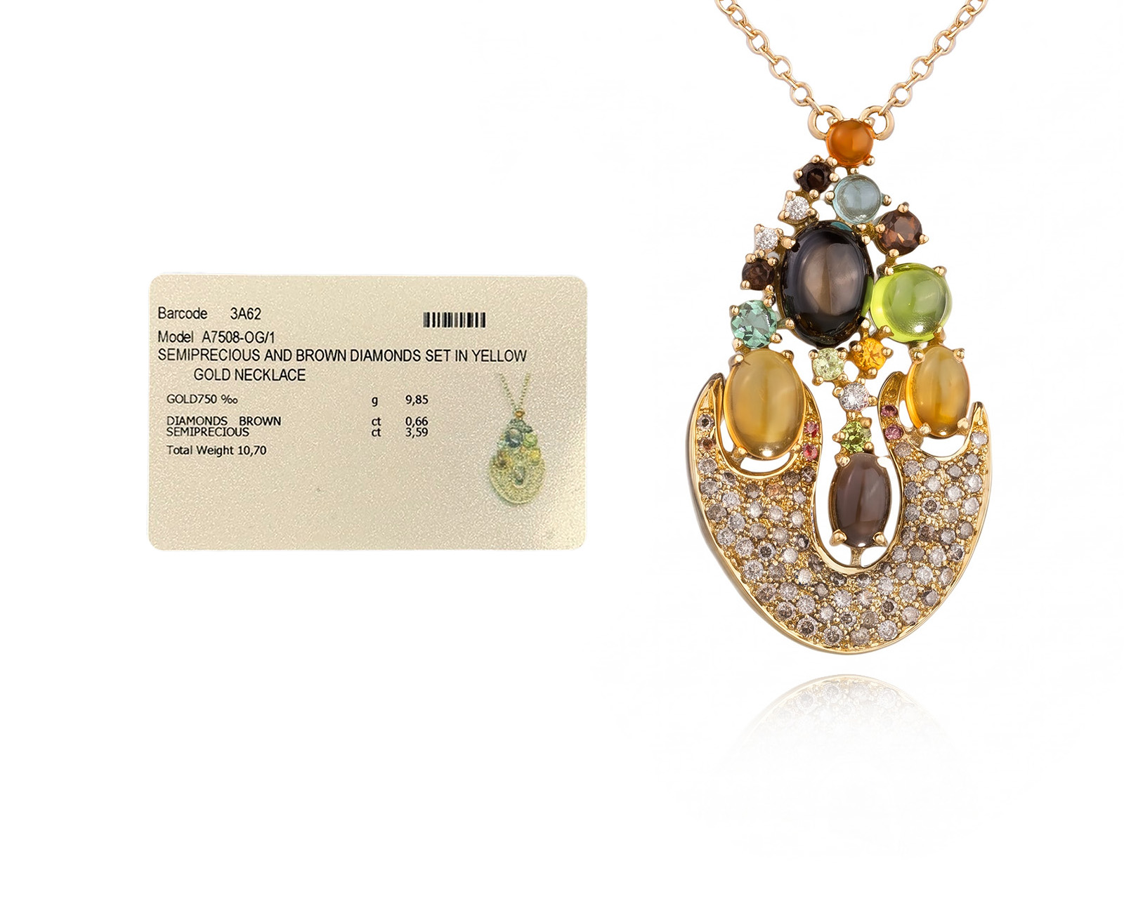 Оригинальное золотое колье с цветными камнями 3.59ct Novarese&Sannazzaro