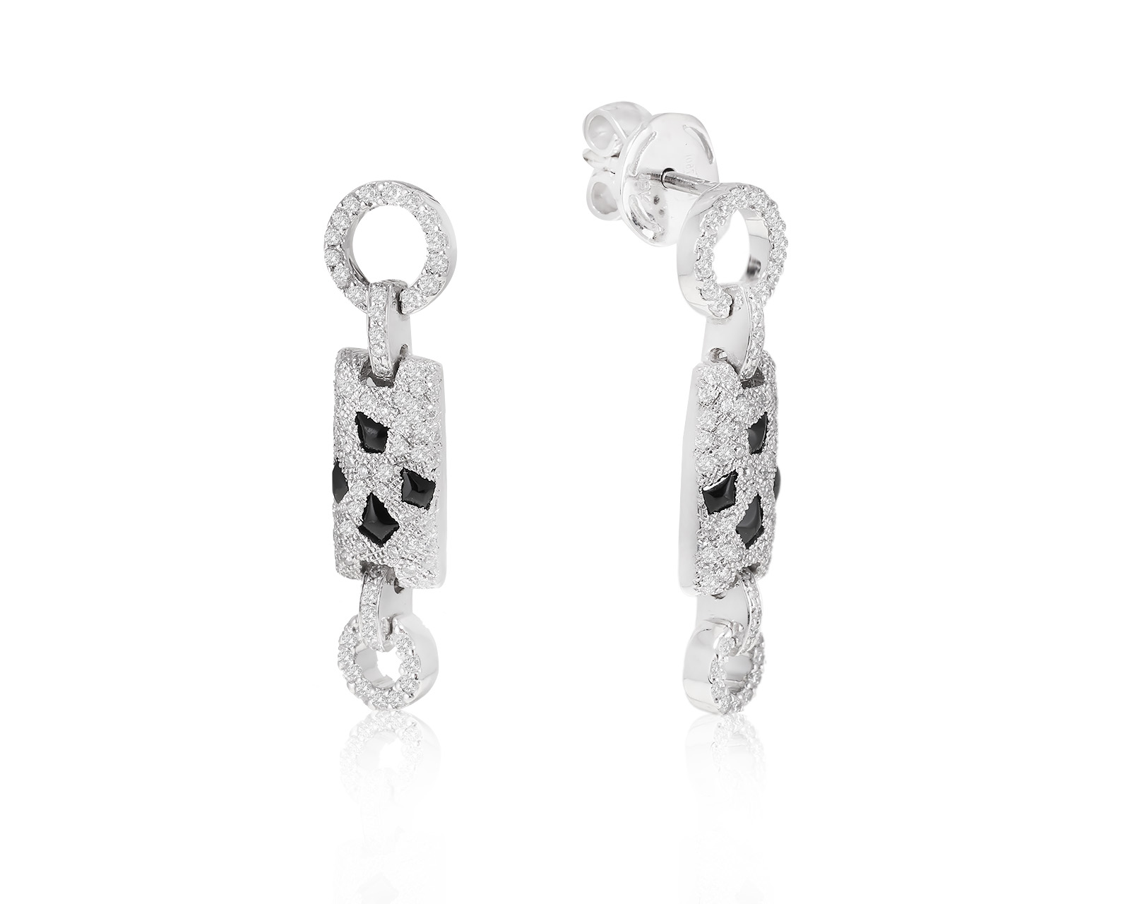Золотые серьги с ониксом 0.30ct и бриллиантами 0.46ct 280424/5