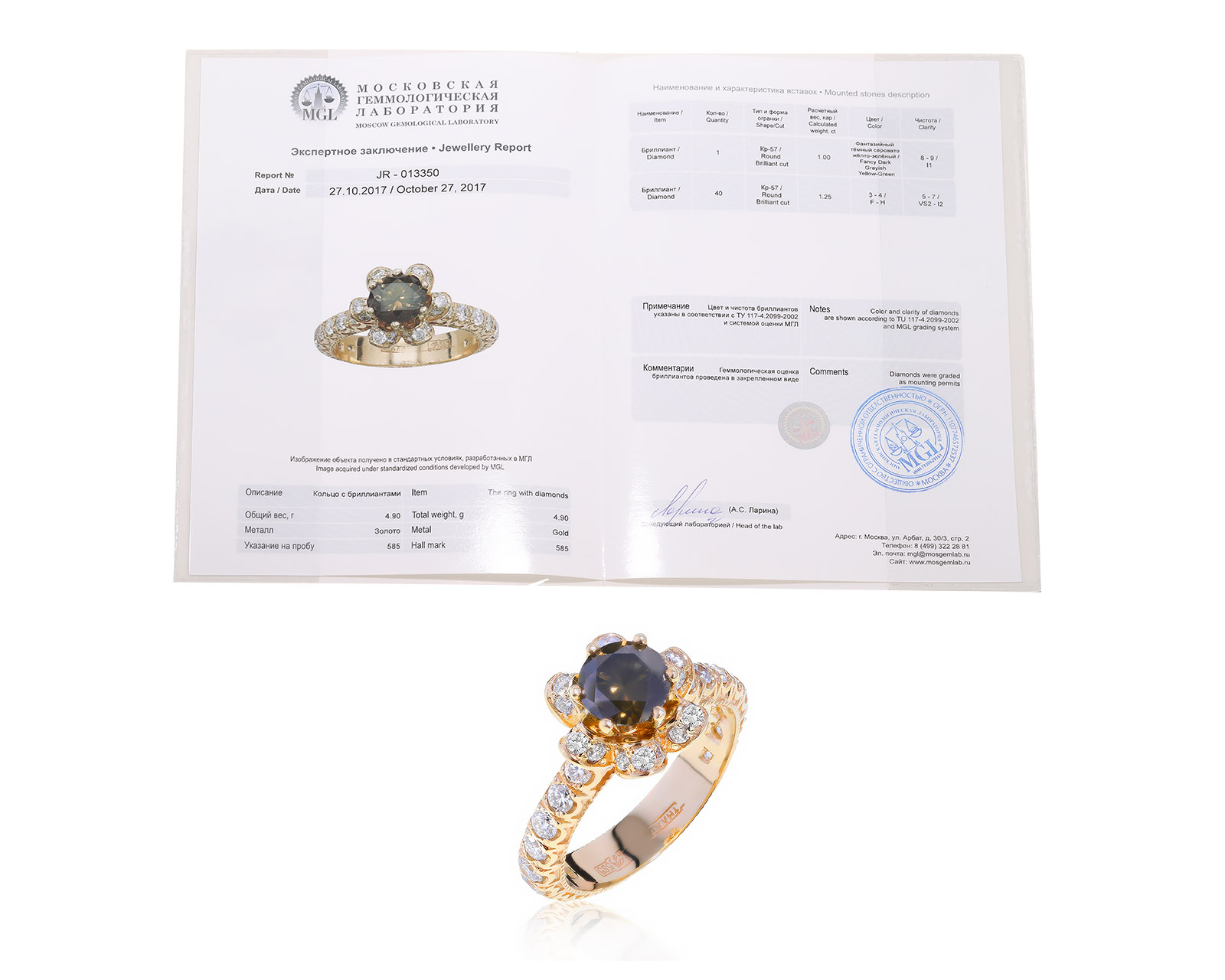Престижное золотое кольцо с бриллиантами 2.25ct