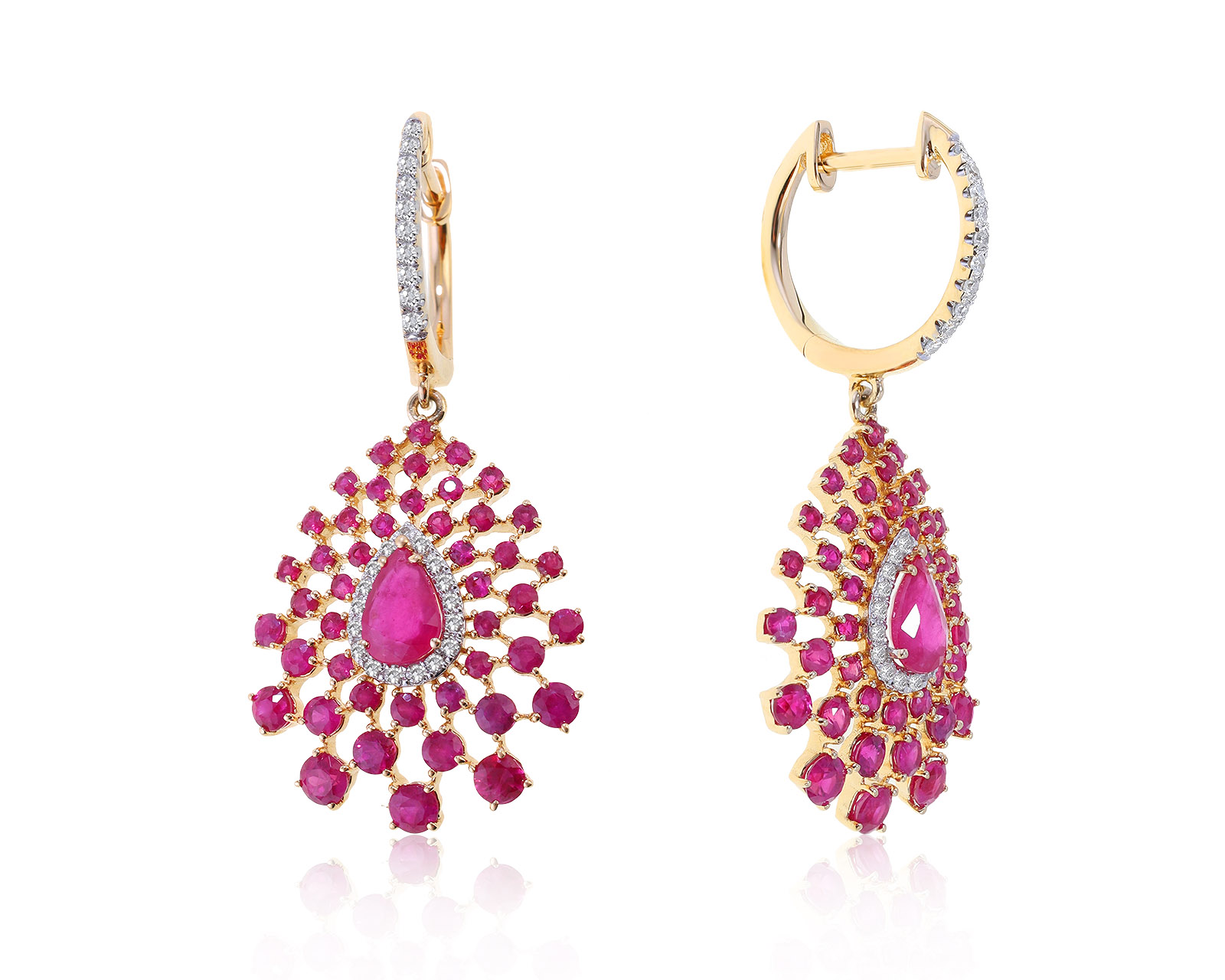 Волшебные золотые серьги с рубинами 3.28ct