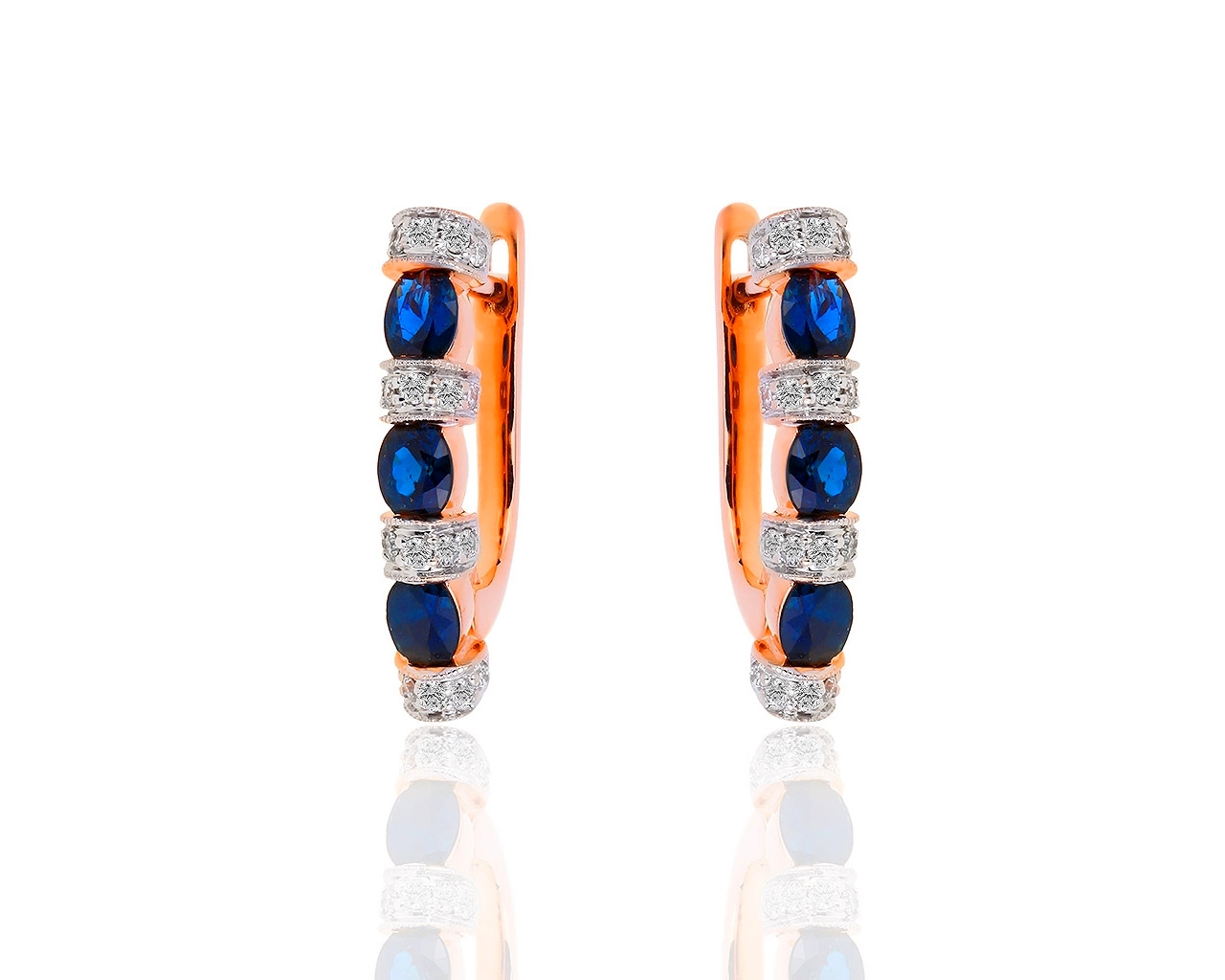 Золотые серьги с бриллиантами 0.24ct и сапфирами 1.10ct 130318/5