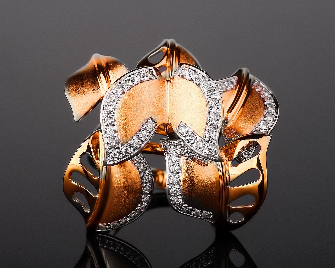 Матовое золотое кольцо с бриллиантами 0.70ct 030517/3