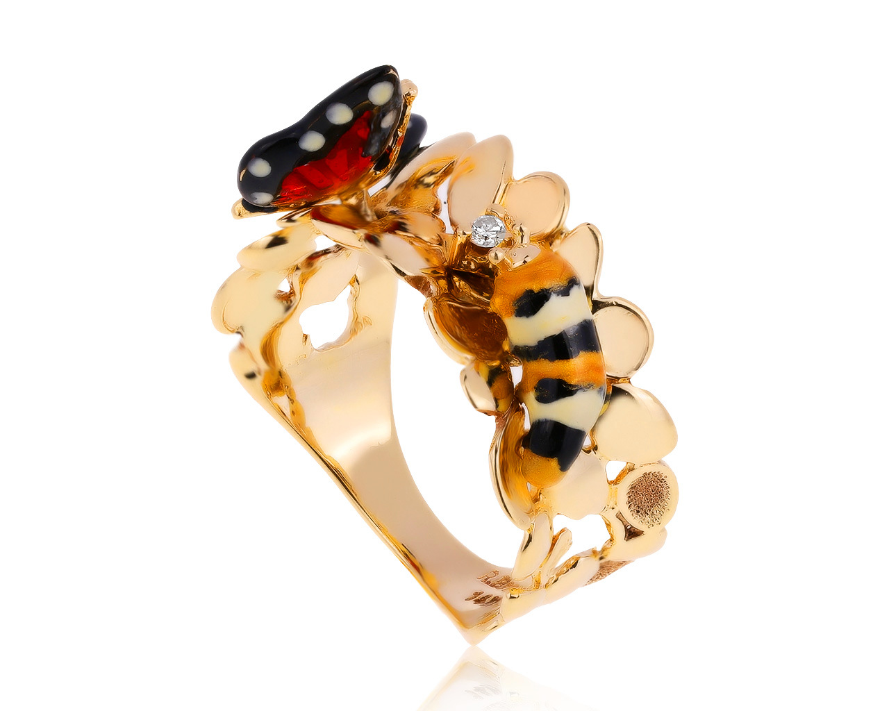 Оригинальное золотое кольцо с эмалью Roberto Bravo Monarch Butterfly 240920/2