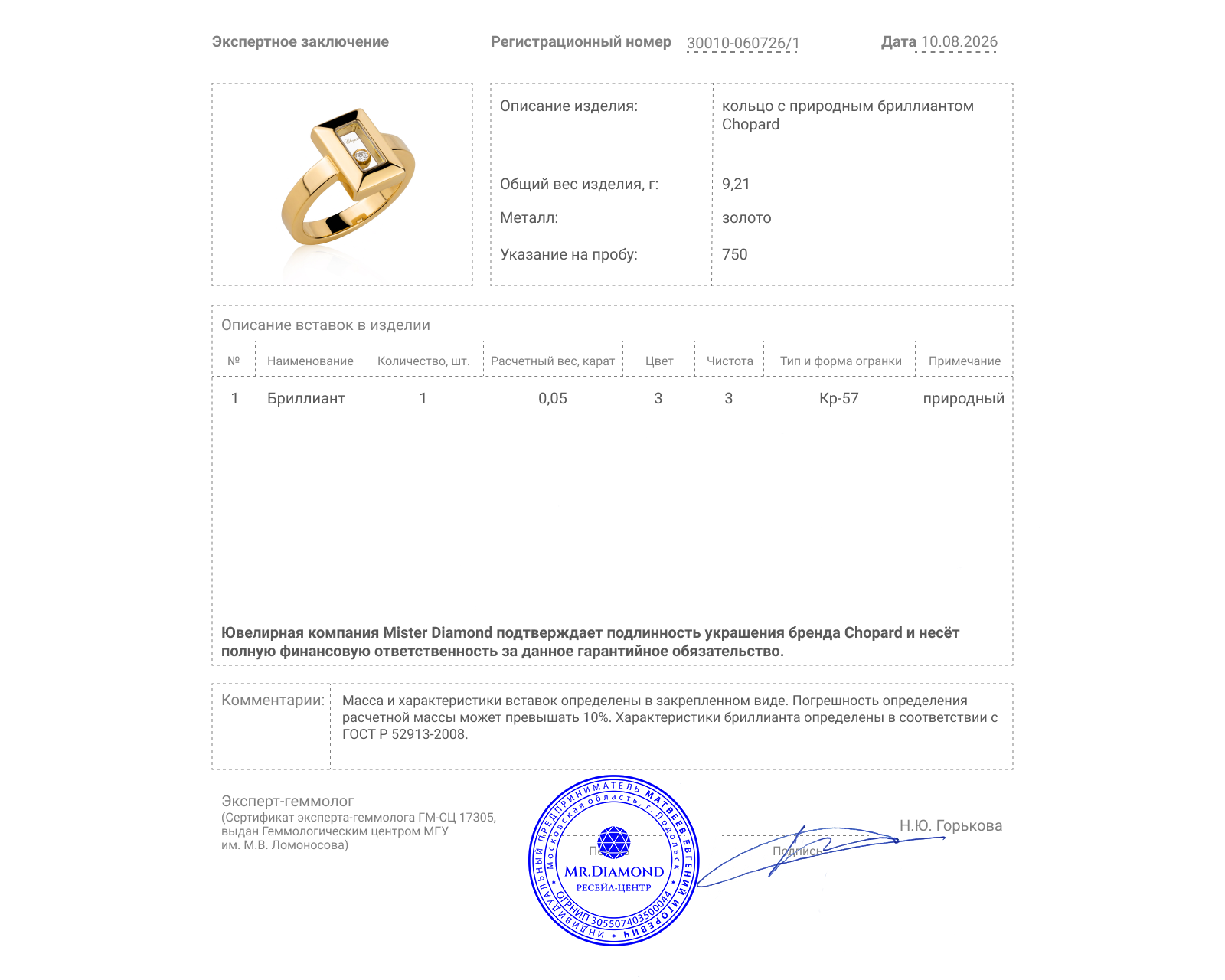 Оригинальное золотое кольцо с бриллиантом 0.05ct Chopard Happy Diamonds Squares