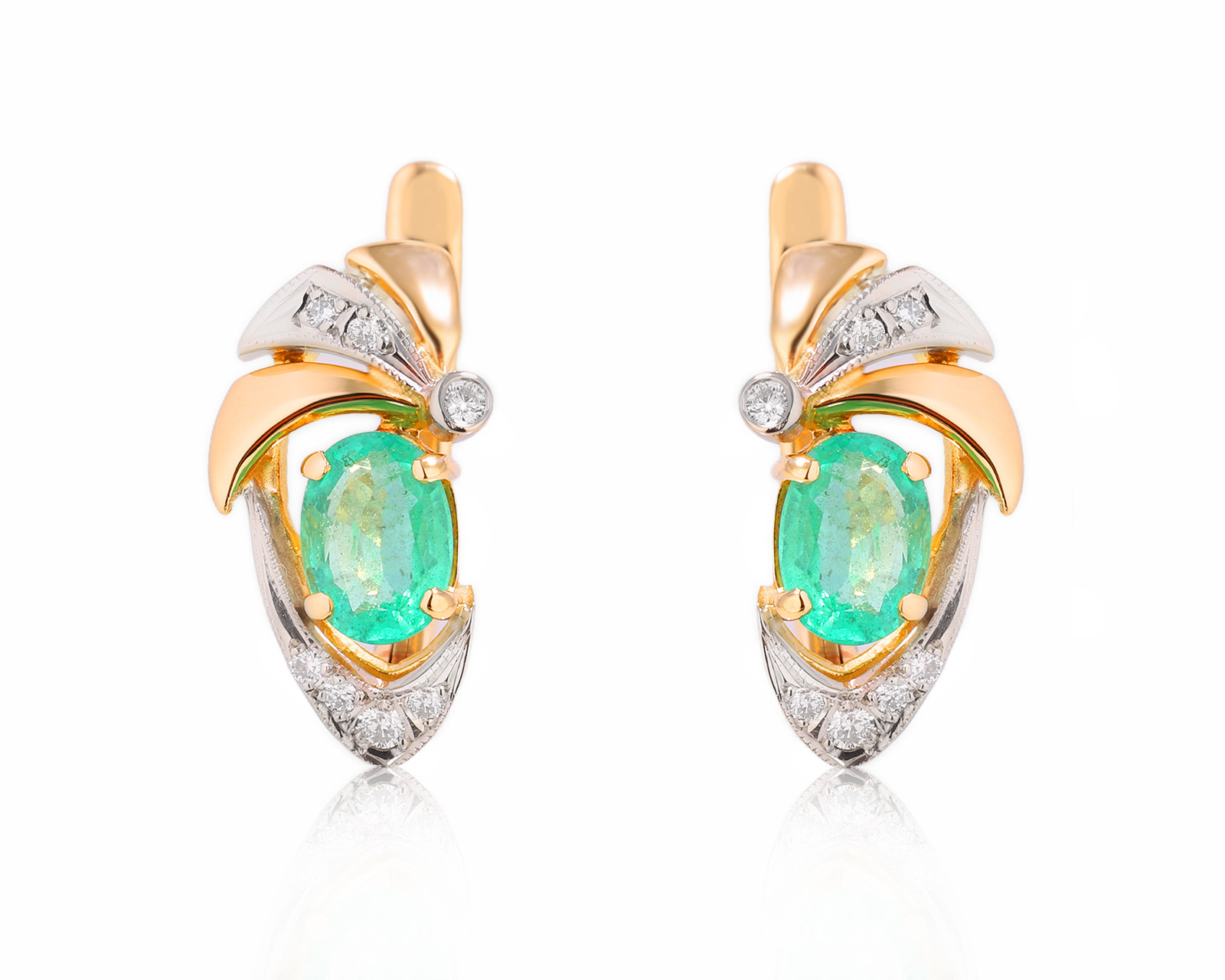 Золотые серьги с изумрудами 1.20ct и бриллиантами 0.10ct 060525/1