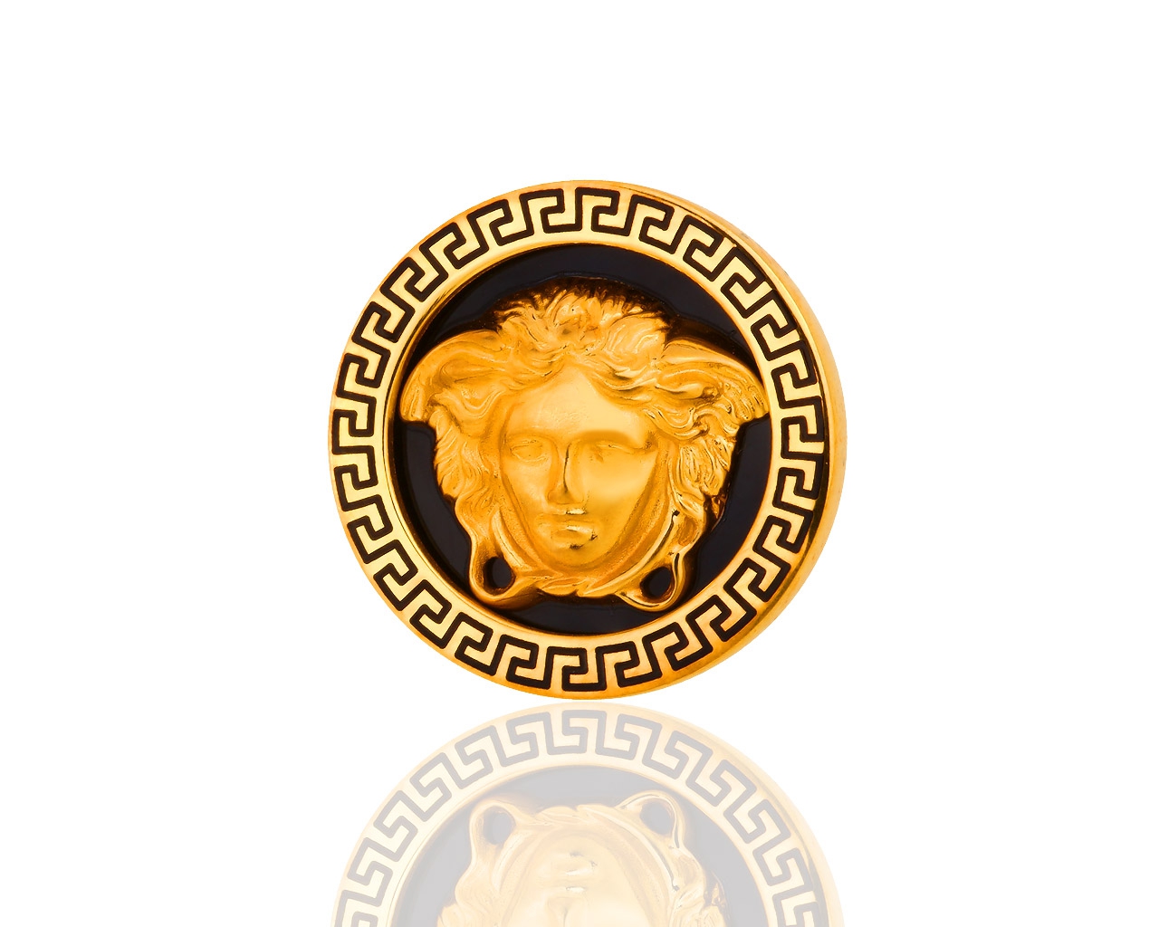 Золотой значок с черной эмалью Versace Medusa Greca 120918/6