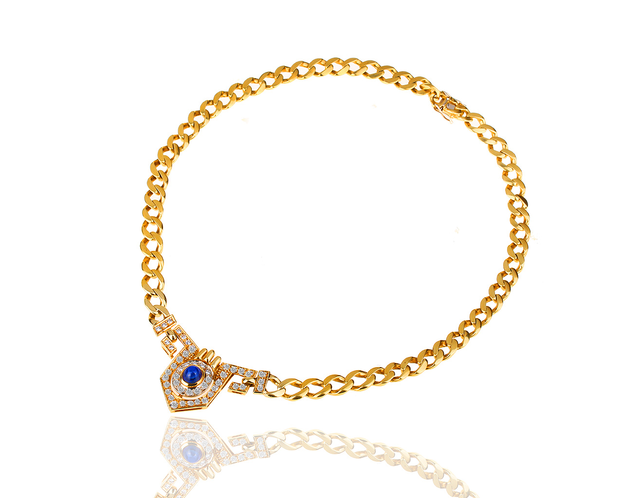 Золотое колье с бриллиантами 1.40ct и сапфиром 1.07ct