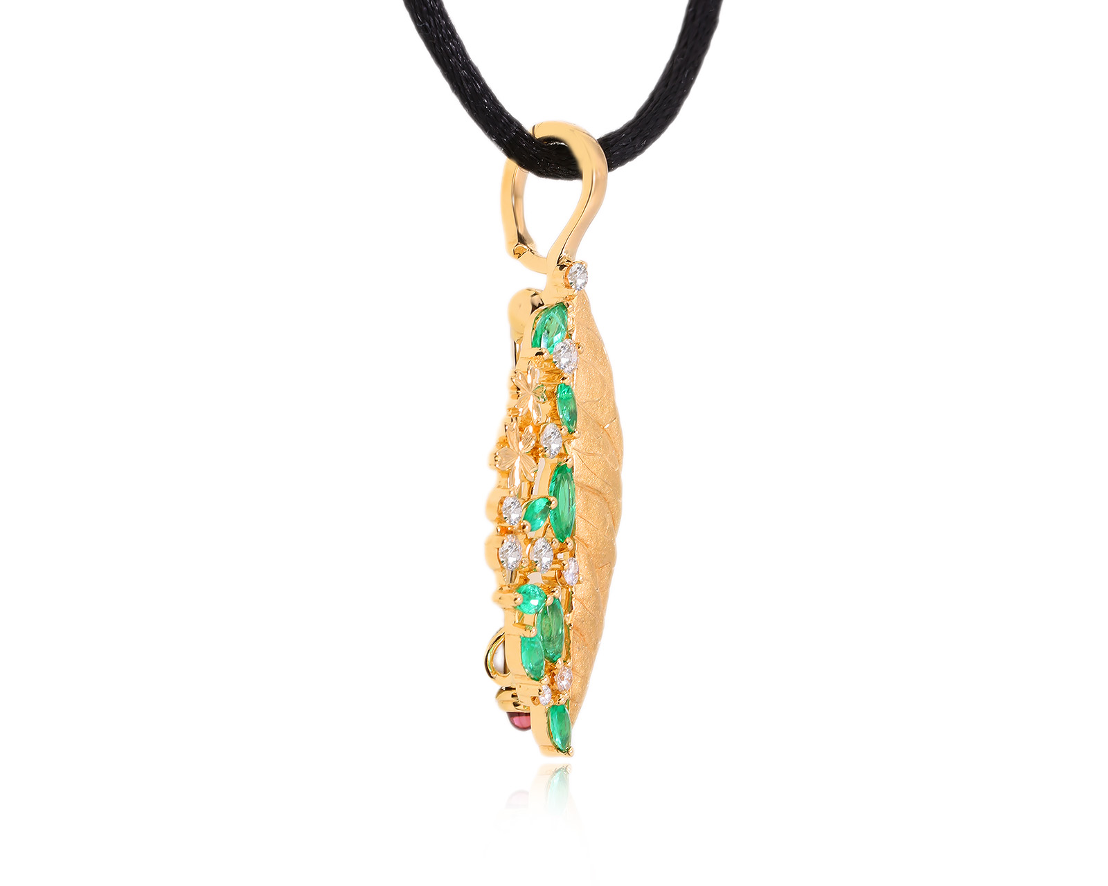 Золотой кулон-брошь с изумрудами 0.89ct и бриллиантами 0.35ct