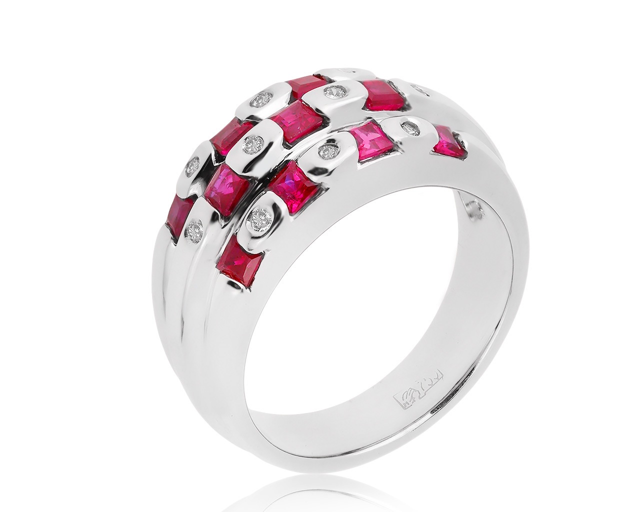 Нарядное золотое кольцо с рубинами 1.15ct 100720/5