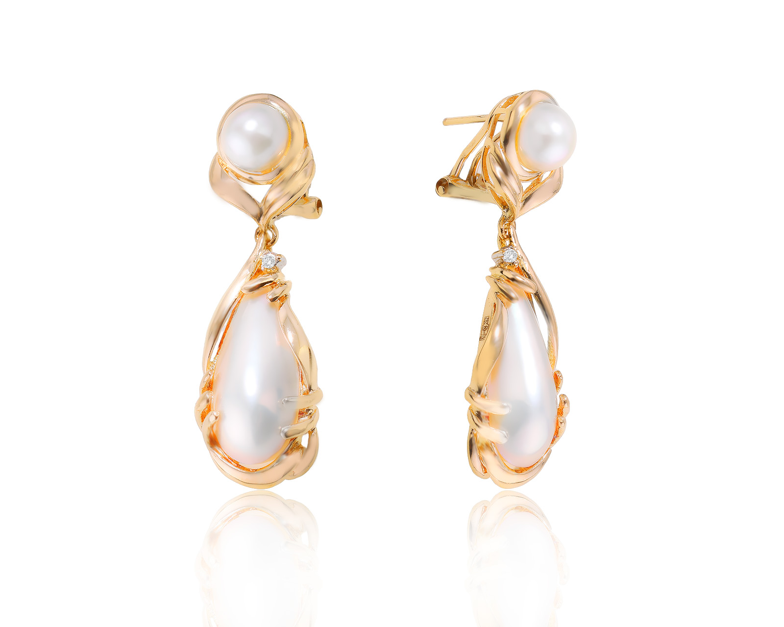 Золотые серьги с перламутром 18.40*9.40 мм 240124/7