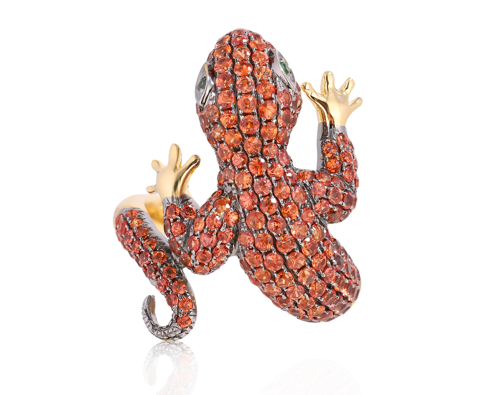 Золотое кольцо с оранжевыми сапфирами 3.34ct