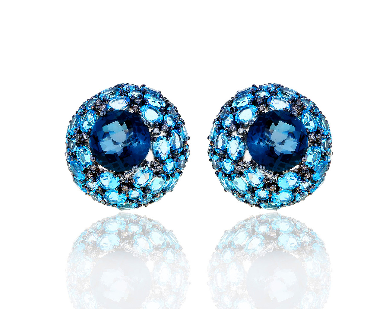 Красивые золотые серьги с топазами и бриллиантами 0.18ct 070819/8