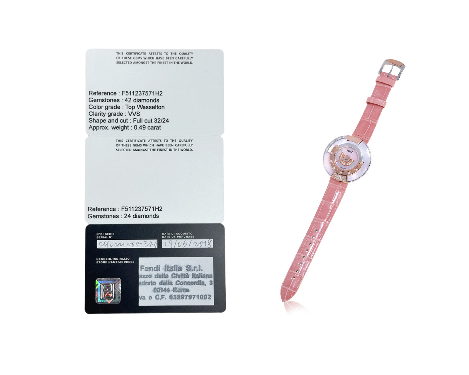 Оригинальное золотые часы с бриллиантами 0.49ct Fendi Policromia