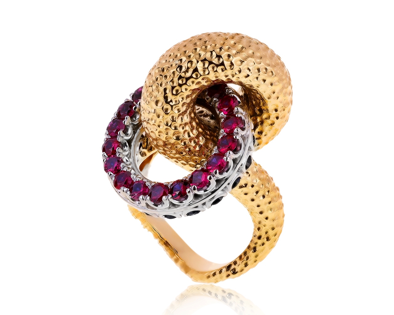 Шикарное золотое кольцо с рубинами и сапфирами 210220/2