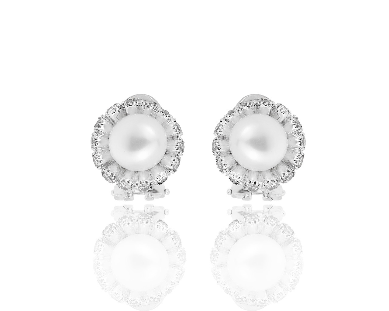 Прелестные золотые серьги с жемчугом 8 мм и бриллиантами 0.84ct 110519/5