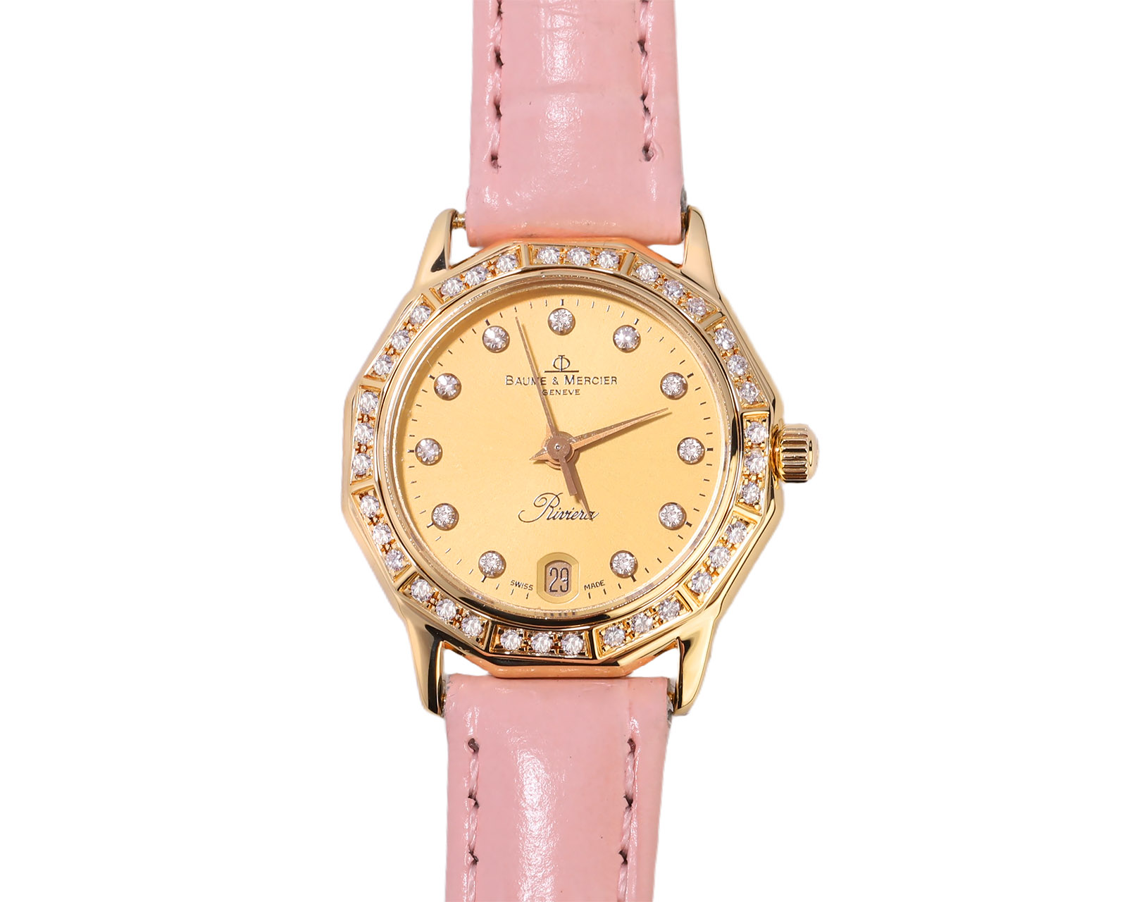 Оригинальные золотые часы с бриллиантами 0.28ct Baume & Mercier Riviera 021225/9