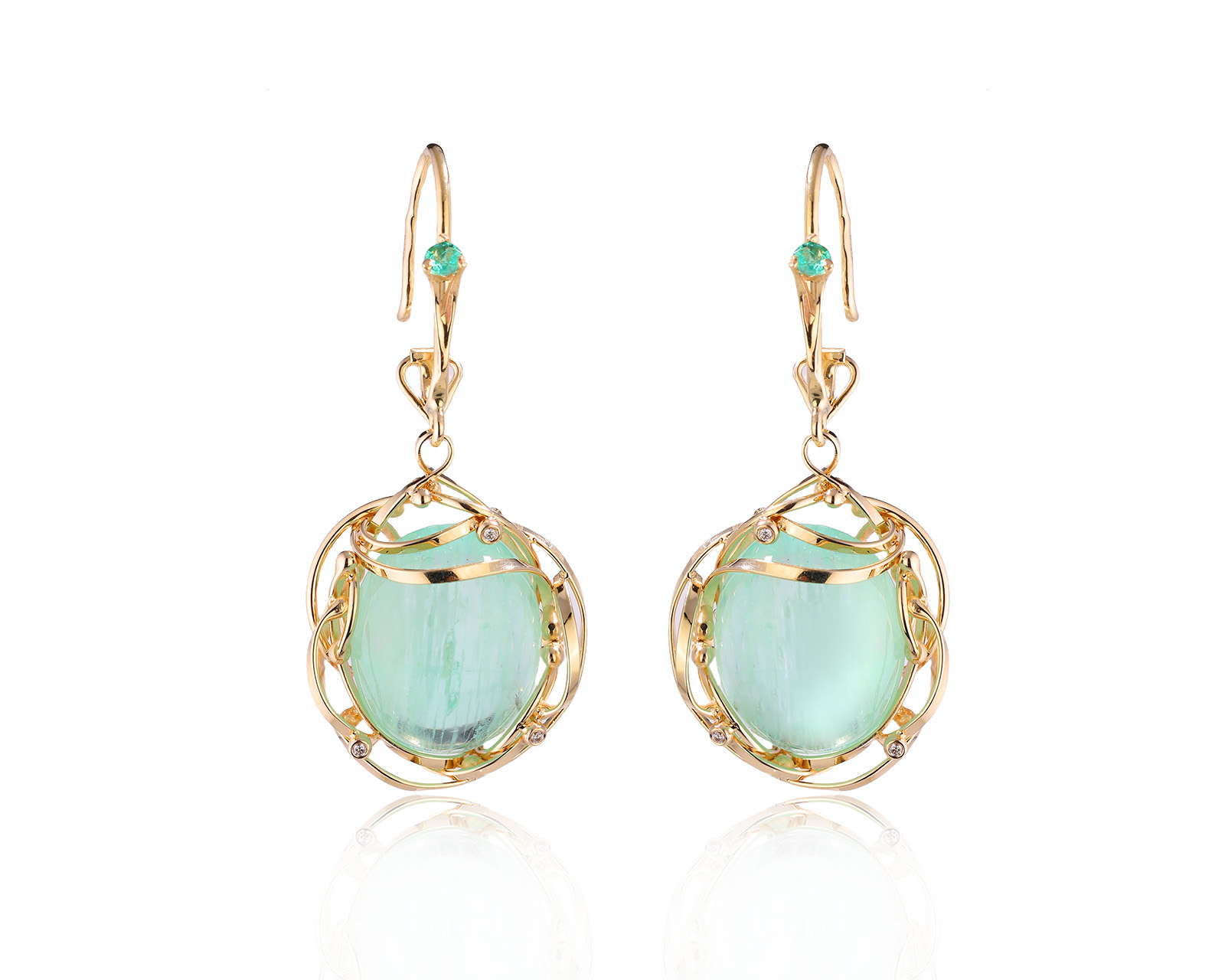 Золотые серьги с бериллами 23.36ct и изумрудами 0.10ct 280226/12