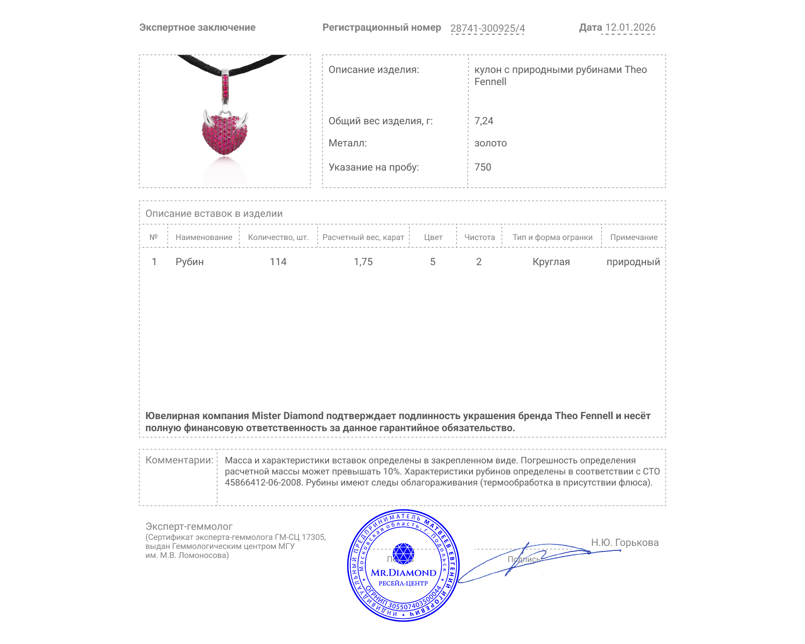 Оригинальный золотой кулон-шарм с рубинами 1.75ct Theo Fennell Devil