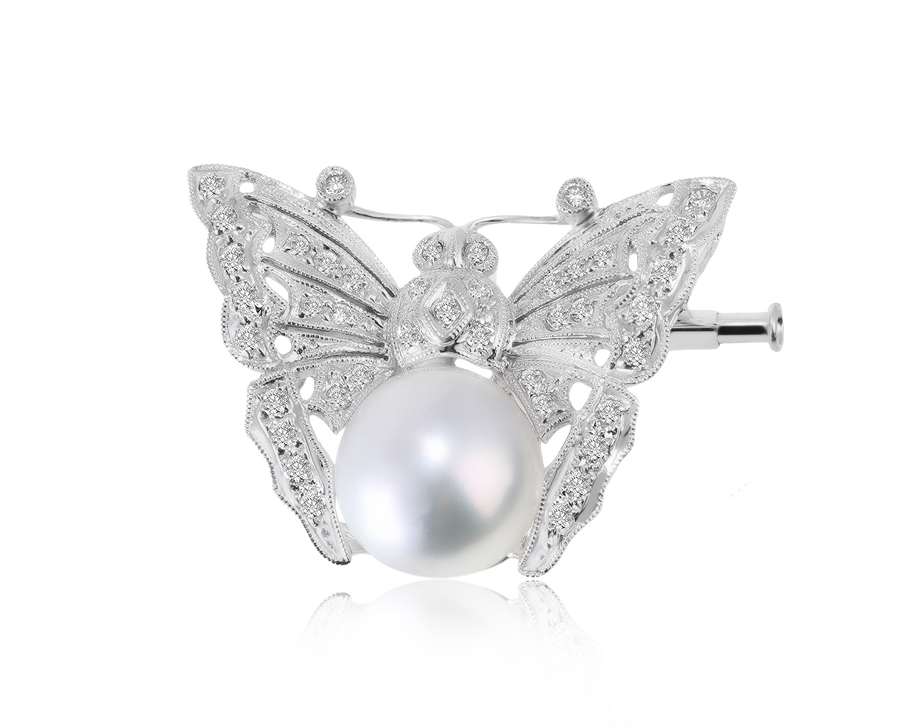 Женственная золотая брошь-кулон с жемчугом 11 мм