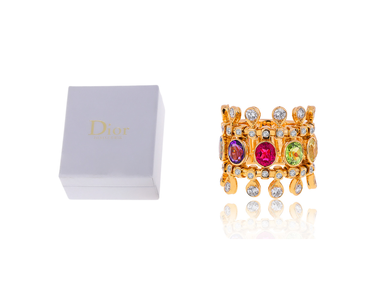 Оригинальное золотое кольцо с цветными камнями 3.17ct Dior
