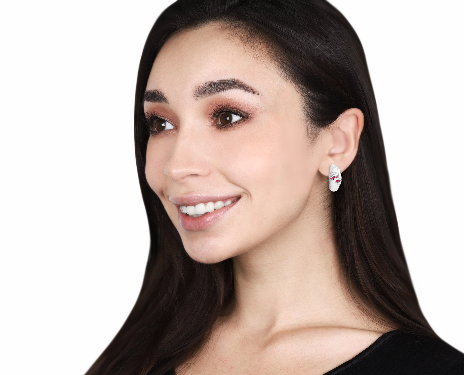 Золотые серьги с рубинами 0.48ct и бриллиантами 0.06ct