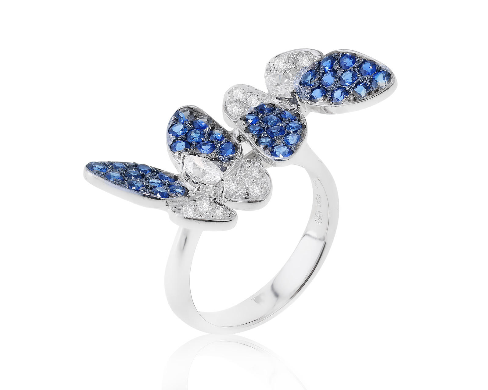 Золотое кольцо с сапфирами 1.20ct и бриллиантами 0.62ct 310523/2