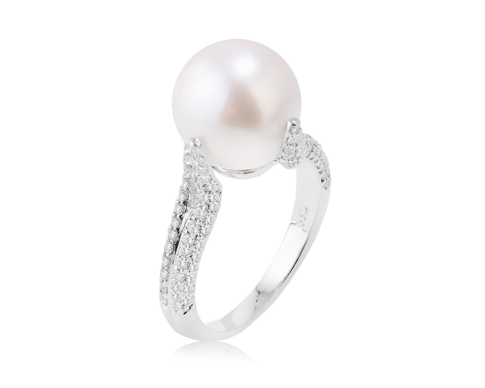 Золотое кольцо с жемчугом 10.70 мм и бриллиантами 0.66ct 111123/4