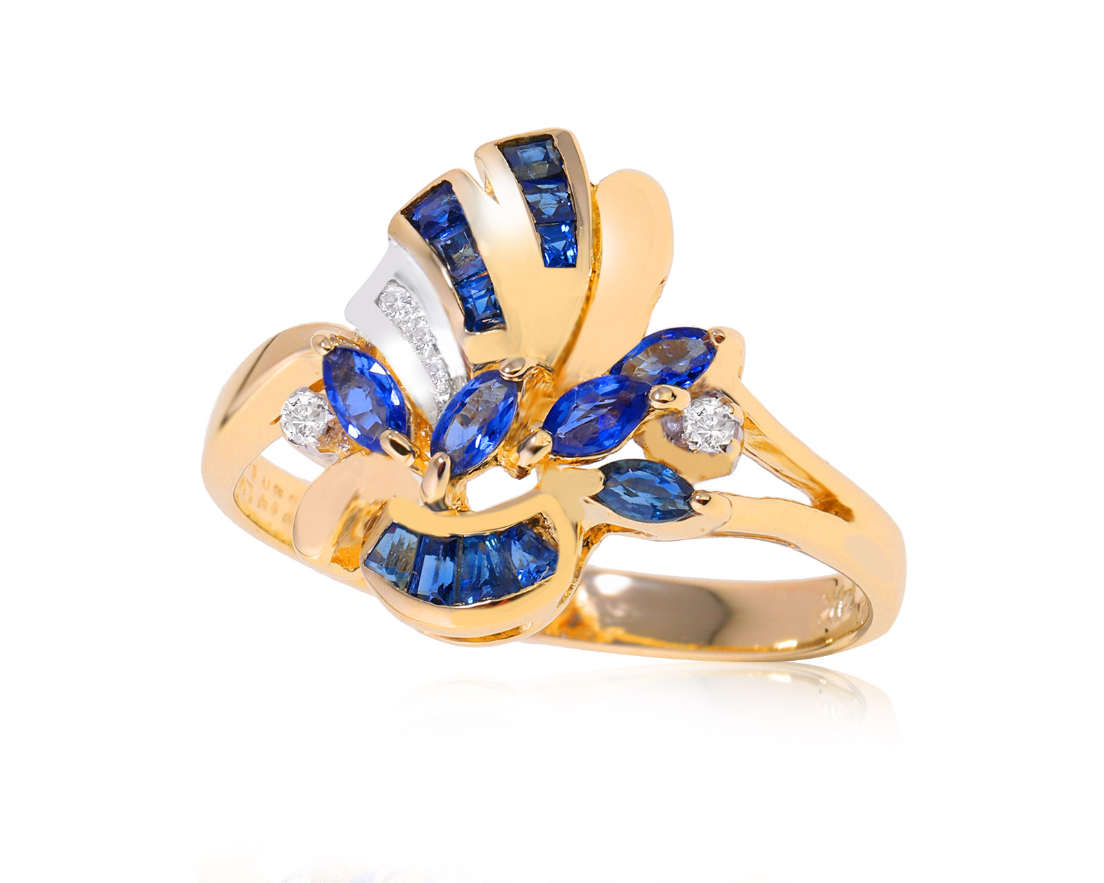 Золотое кольцо с сапфирами 0.50ct и бриллиантами 0.03ct 270924/3