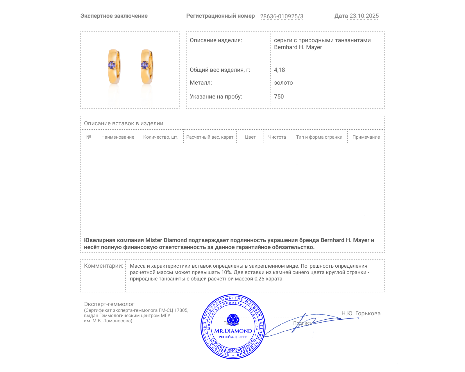 Оригинальные золотые серьги Bernhard H. Mayer Bliss Hoop Tanzanite Collection