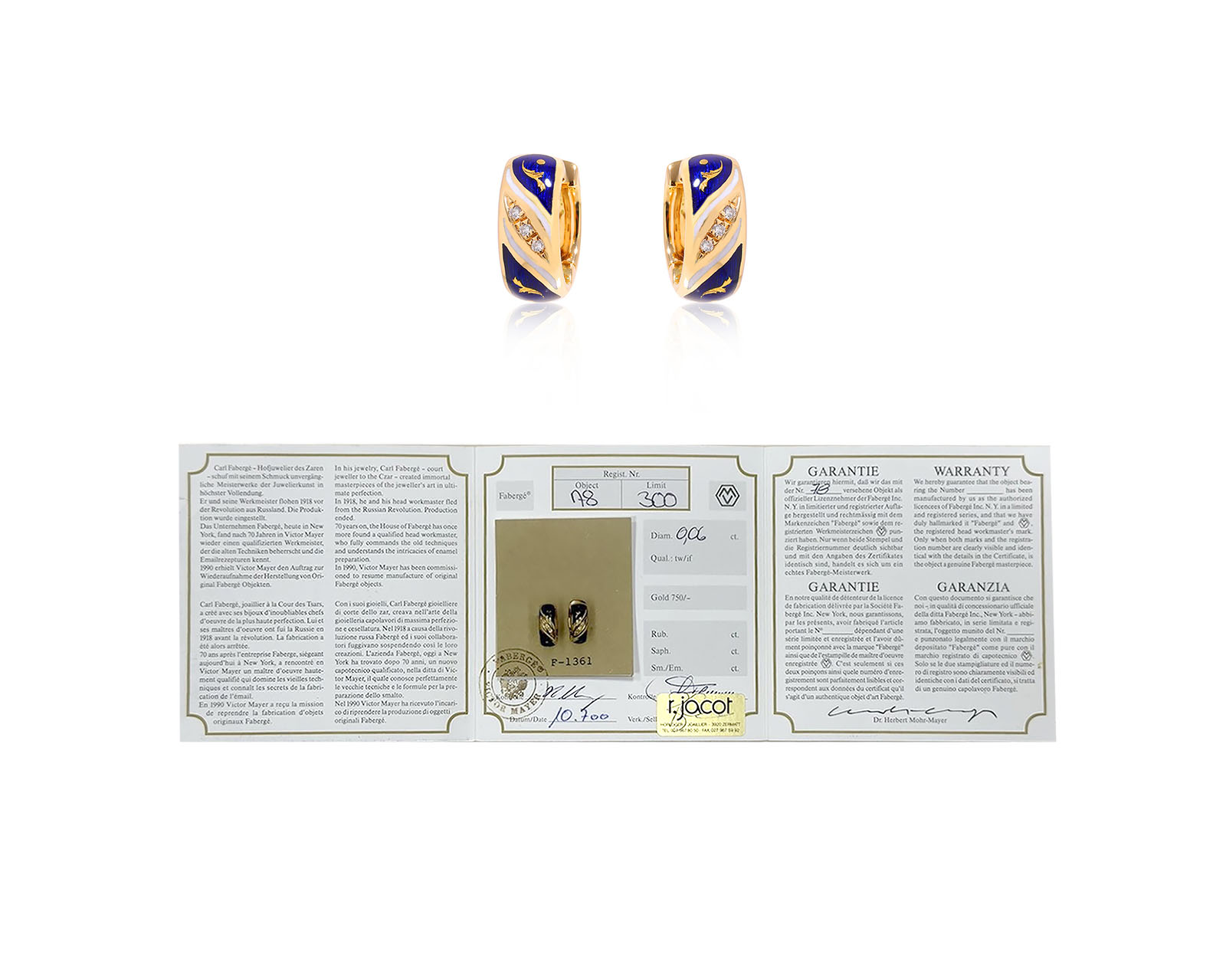 Оригинальные золотые серьги с бриллиантами 0.06ct Faberge 