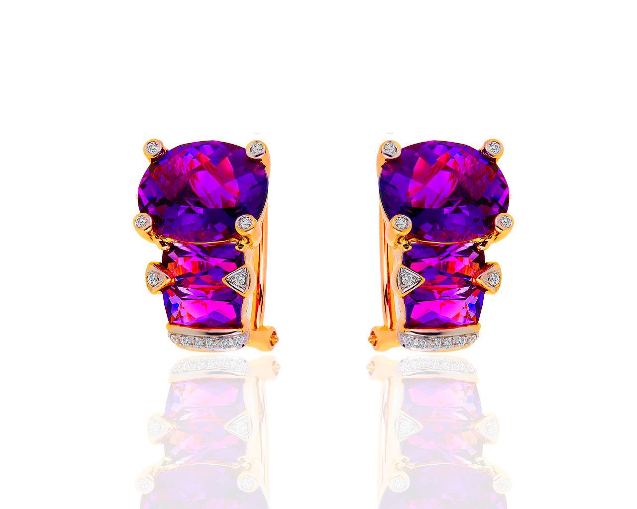 Оригинальные золотые серьги с аметистами 8.65ct и бриллиантами 0.14ct REA 310519/8