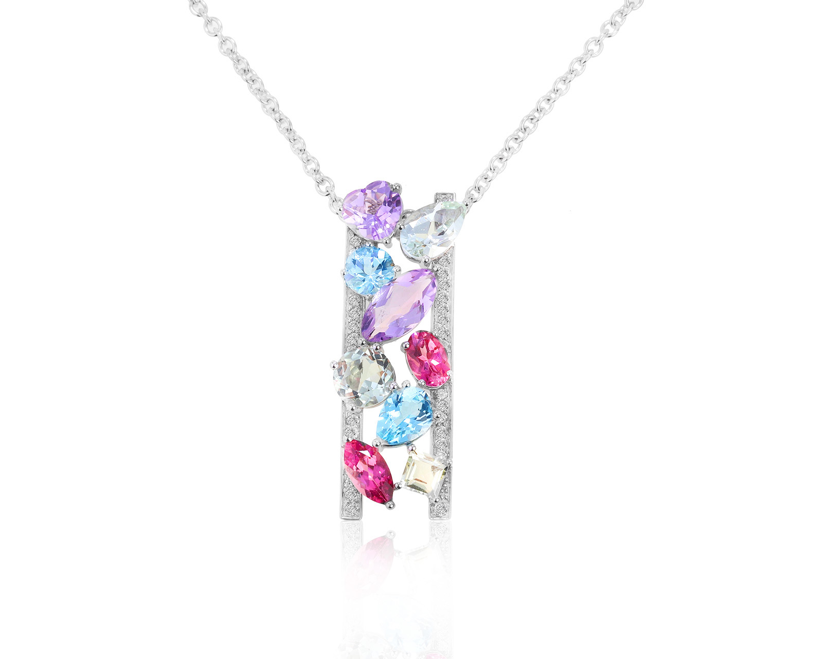 Притягательный золотой кулон с цветными камнями 4.87ct