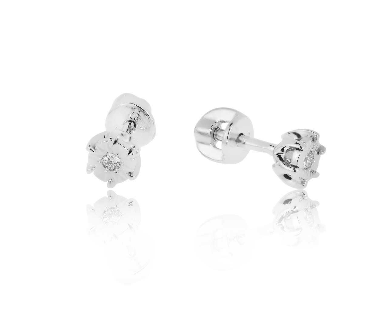 Стильные золотые серьги с бриллиантами 0.05ct