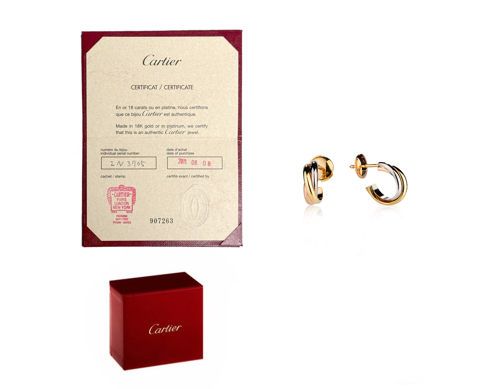 Оригинальные золотые серьги Cartier Trinity Mini
