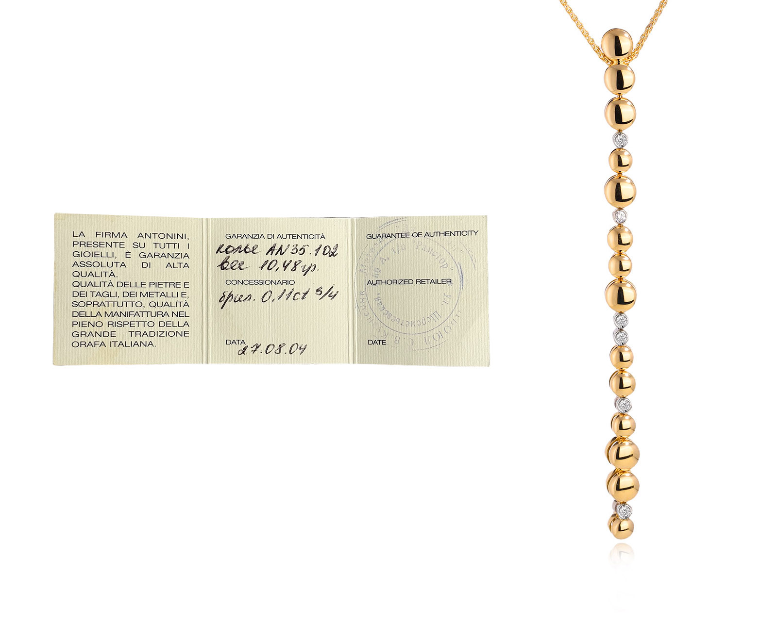 Оригинальное золотое колье с бриллиантами 0.11ct Antonini