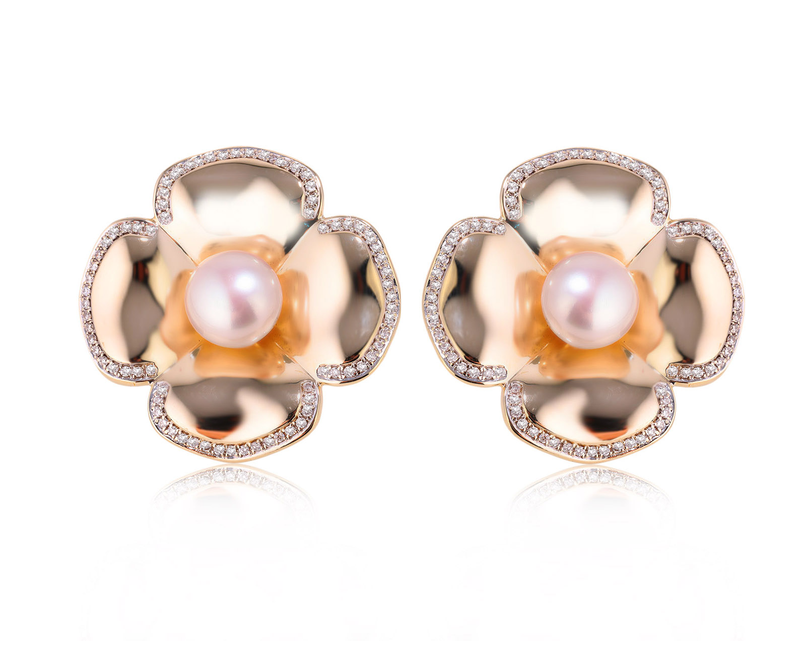 Золотые серьги с жемчугом 10.00 мм и бриллиантами 0.76ct 300125/1