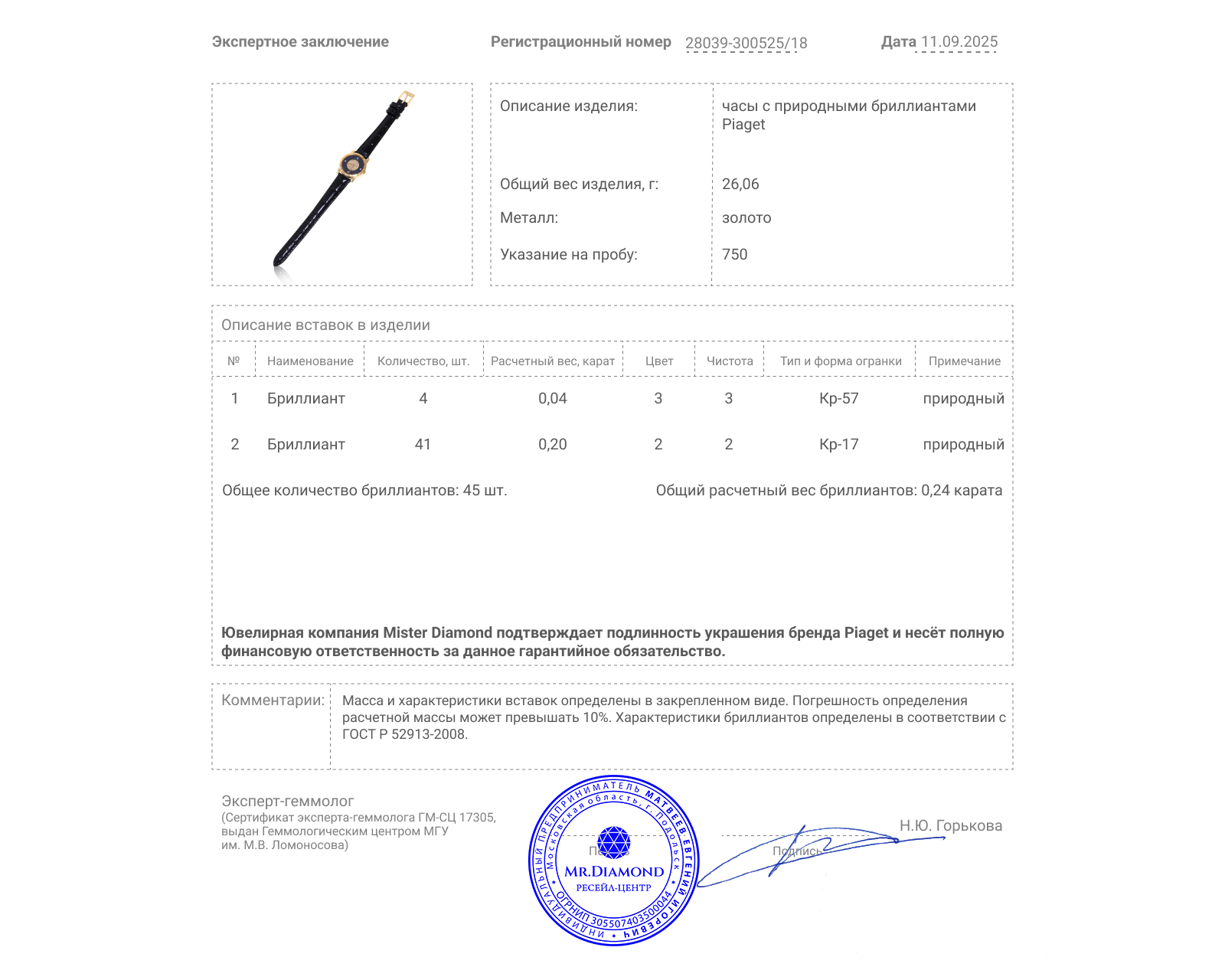 Оригинальные золотые часы с бриллиантами 0.24ct Piaget Dancer