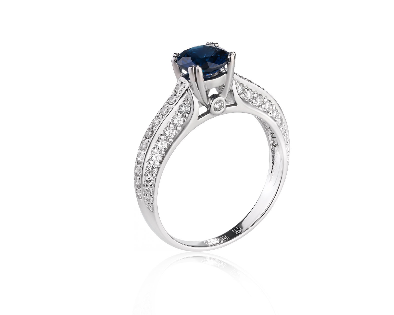 Золотое кольцо с сапфиром 1.01ct и бриллиантами 0.62ct