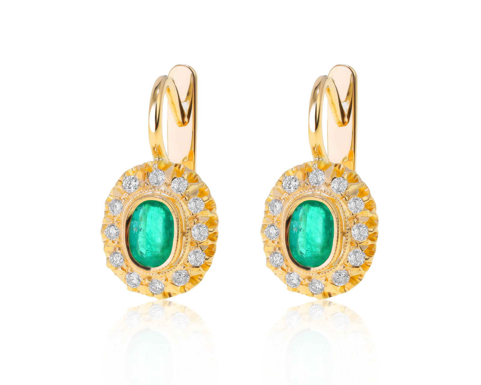 Золотые серьги с бриллиантами и изумрудами 0.54ct