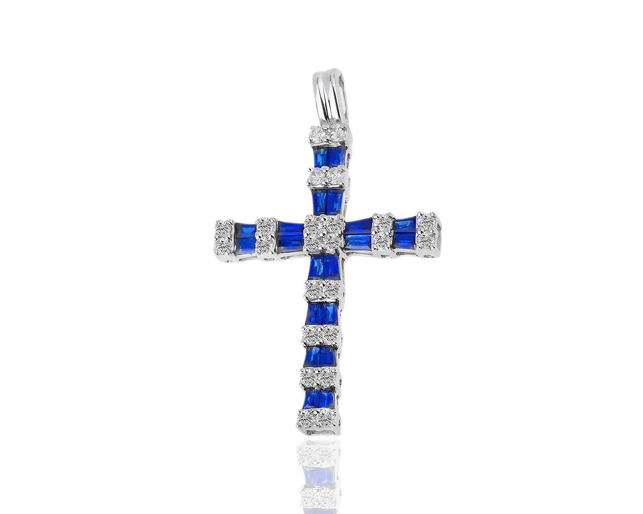 Золотой крест с бриллиантами 0.42ct и сапфирами 1.09ct 271218/14