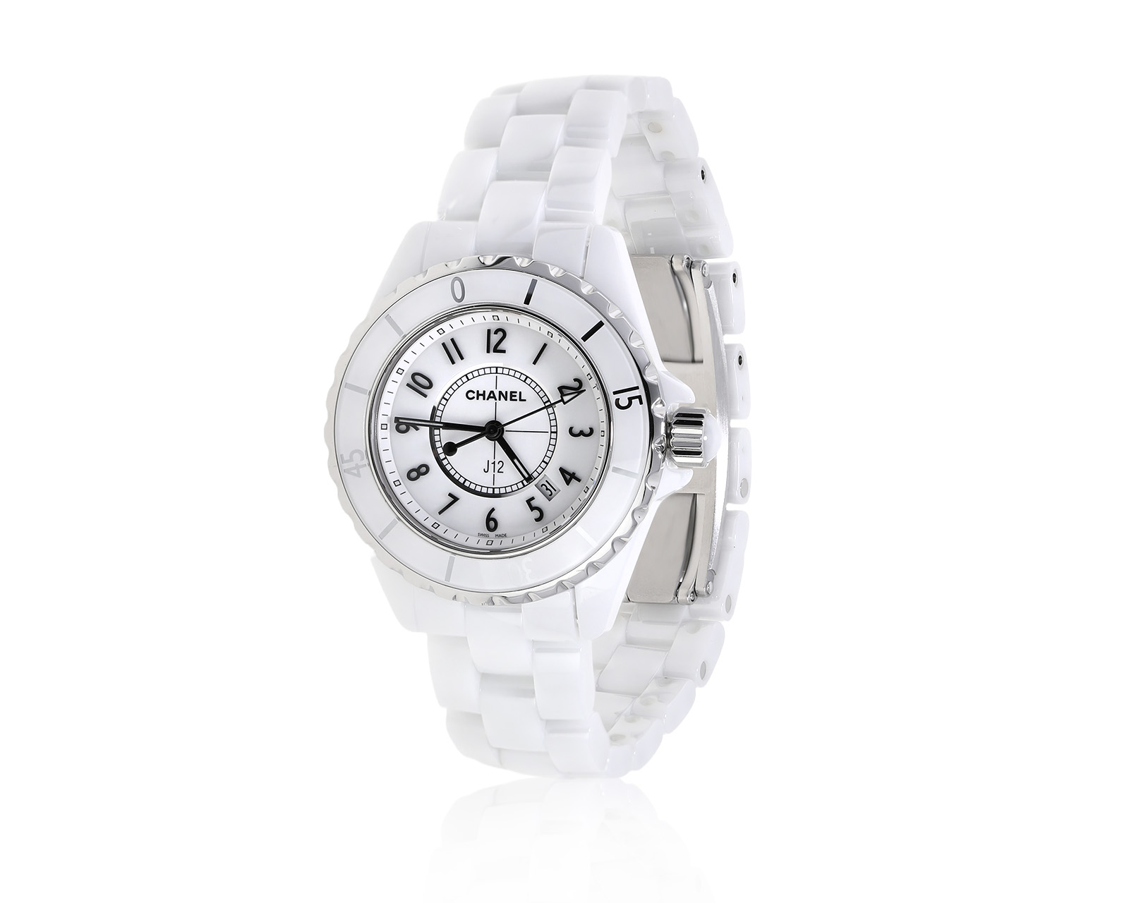 Оригинальные стальные часы с белой керамикой Chanel J12 161125/3